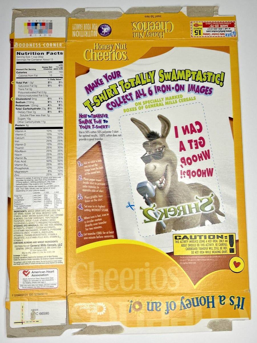 2005 Empty General Mills Honey Nut Cheerios Shrek 14OZ Cereal Box