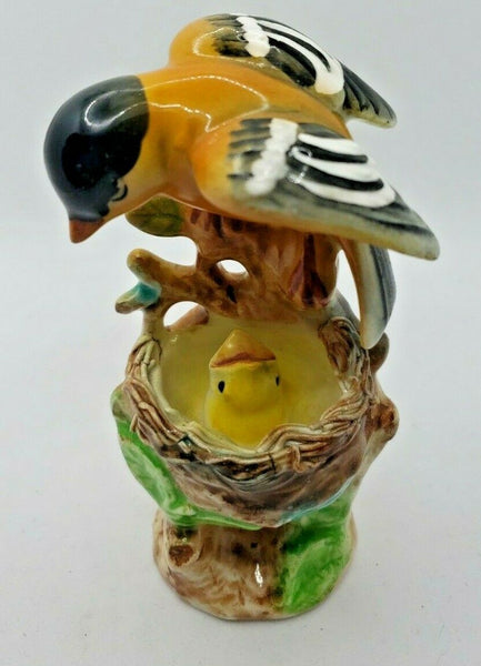 Vintage Ceramic Gold Finch Feed Baby Bird Nest  Figurine Hand Painted Japan NOS