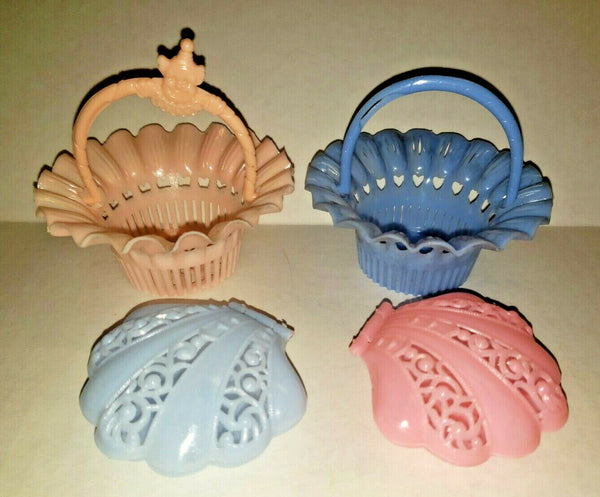 Vintage Best USA - 2 Hard Plastic Baskets Nut&Candy Cups and 2 Shell Containers