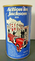 Vintage Action In Jackson Beer Can Fire truck Jackson WIS. Pull Tab Bottom Empty BC1