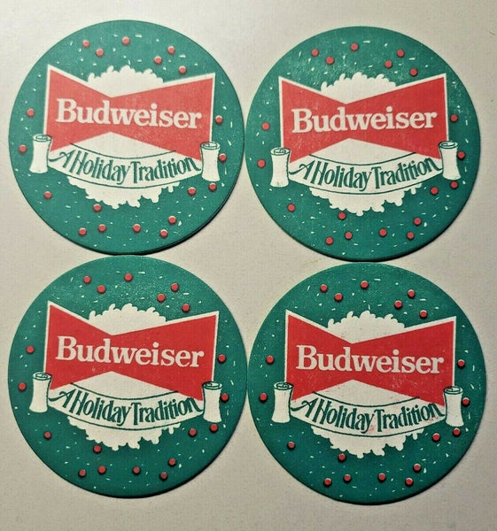 Vintage 1950s Budweiser Beer Set of 4 Holiday Coaster St. Louis, MO 3.5" PB61