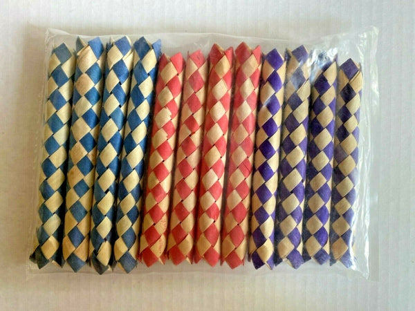Lot Of 12 Vintage Bamboo Chinese Finger Traps Pink, Blue, & Red New Prank#5