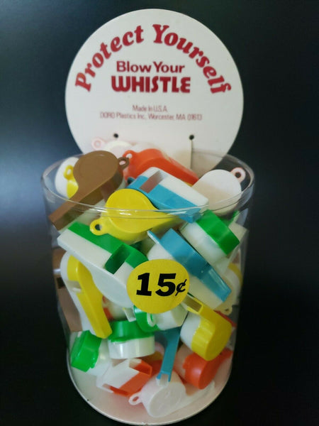 1960 Dime Store 15 Cent Counter Display W/ 52 Colorful Whistles New Old Stock