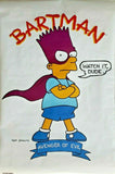 Vintage 1990 Original Simpsons Bart "Bartman" Avenger of Evil Poster 21"x 31.75"