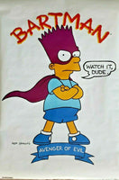 Vintage 1990 Original Simpsons Bart "Bartman" Avenger of Evil Poster 21"x 31.75"