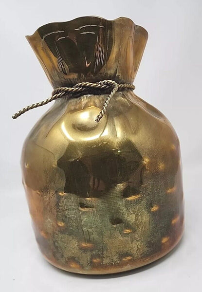 Vintage Mid Century 10" Spanish Money Bag Paper Sack Brass Vessel Vase VSA