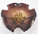 Vtg Hand blown Brown Yellow Studio Art Glass Bowl Ruffled Edge 6" X 2.25" U230