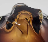 Vtg Hand blown Brown Yellow Studio Art Glass Bowl Ruffled Edge 6" X 2.25" U230