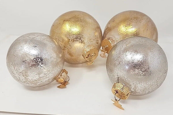 WC Angel Tag 2 Gold Hand Blown Glass Round Christmas Ornaments Poland U254