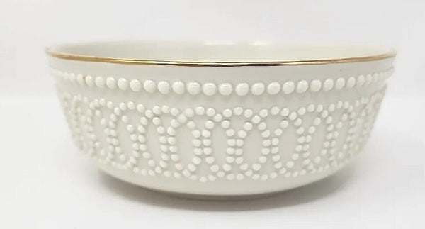 Lenox China Cream Beaded Porcelain Bowl Candy Dish with Gold Rim 5.5” dia. CSB