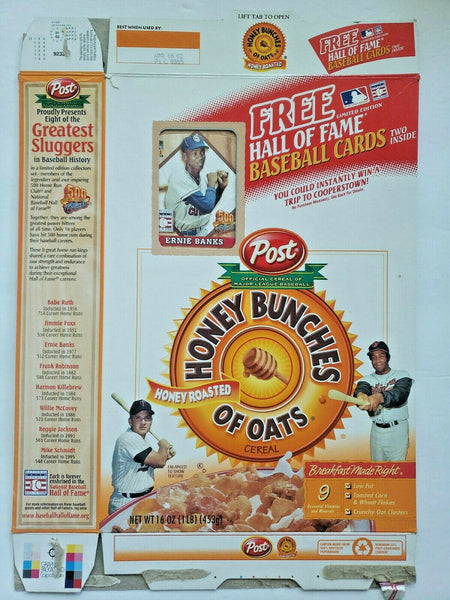 POST HONEY BUNCHES OF OATS EMPTY CEREAL BOX WITH ERNIE BANKS CARDS 2001 U198/4