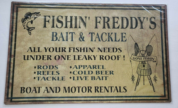 GIANT Fishin Freddy's Ohio Wholesale Inc.15 x 24 Rustic Retro Metal Signs 28483