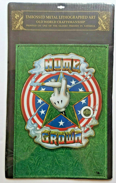 Home Grown Embossed Tin Sign Artist Stanley Kelley Mouse Marijuana