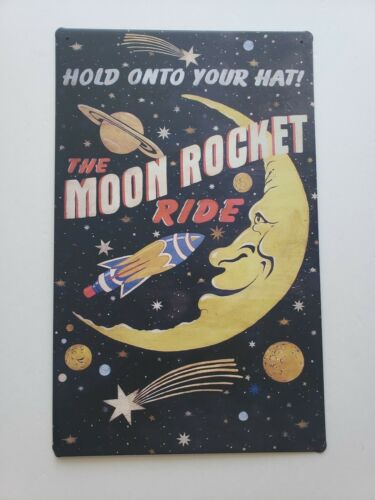 The Moon Rocket Ride 16x10  Rustic Retro Metal Signs (26881)