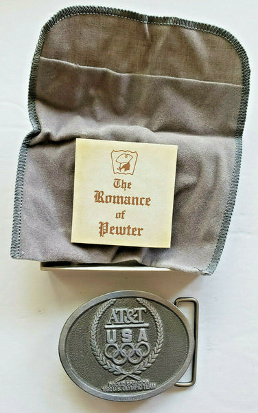Vintage 1992 AT&T Olympic Belt Buckle Pewter Brand New In Box and Cloth Bag