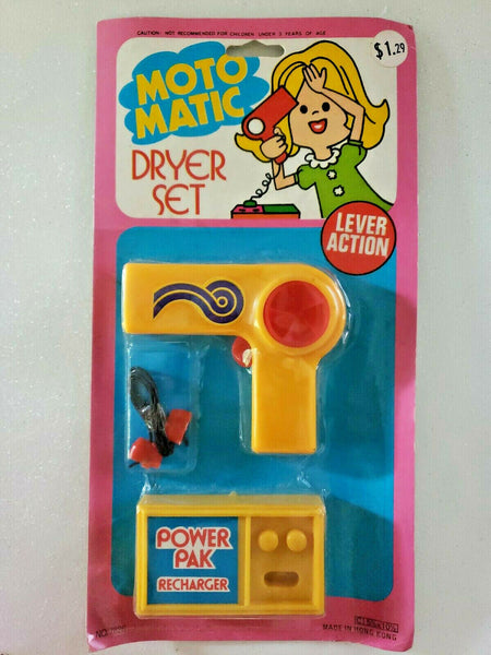 Vintage Dime Store Toy Plastic Play Hair Dryer Set 1970s Nos New Hong Kong U148