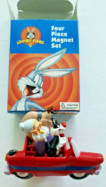Vintage 1998 Looney Tunes 4 Piece Magnet Set with car Sylvester NOS in Box  U168