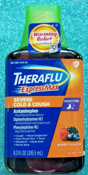 Theraflu Express Max NIGHTTIME Severe Cold & Cough 8.3 oz Berry Flavor NEW!