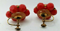 Vintage Gold Tone Costume Red Beaded Screw Back Earrings