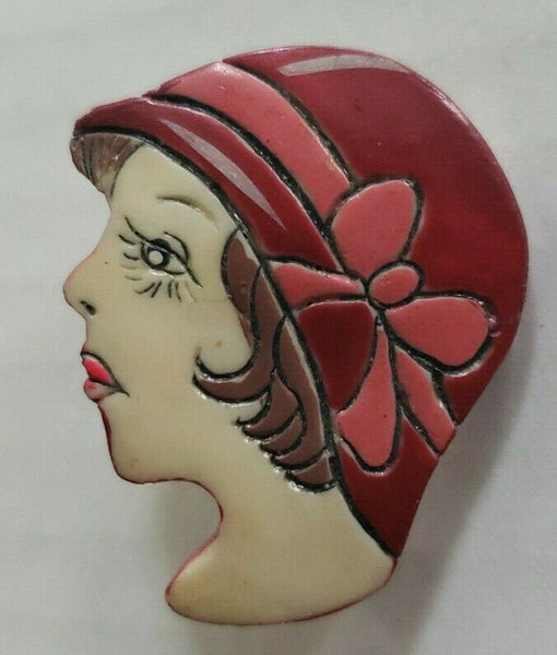Vintage FLAPPER LADY BROOCH Pin Plastic Costume Jewelry