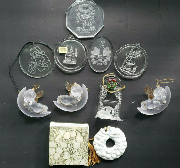 Vintage 9 Clear Glass/Plastic Christmas Ornaments and  1 Avon Wreath  Lot