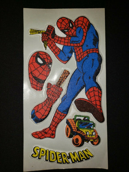 Vintage Spider Man DC Comics Super Hero Old Puffy Stickers Yellow New Old Stock