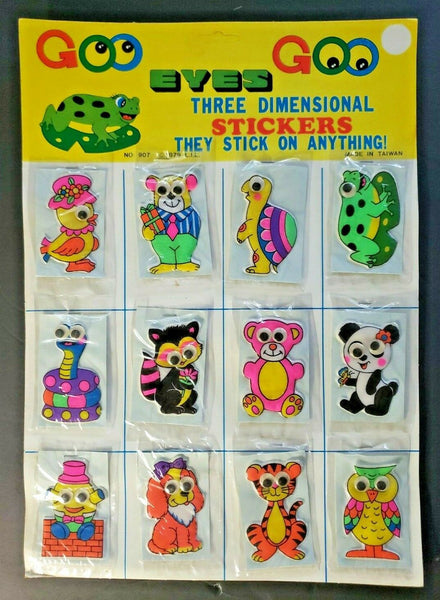 Vintage 1979 Goo Goo Eyes Puffy Stickers Display of 12 Sealed New Old Stock