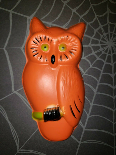 Vintage Halloween Orange Owl on Perch Cake Topper New Old Stock 5 inches tall
