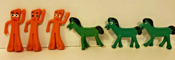 Vintage 6 Gumby & Pokey Charms Old Gumball Vending Machine Toy Prizes NOS