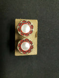 1920's Silver Tone MOP Snap Cufflinks Pale Red Celluloid Eversnap RCo NY PB75