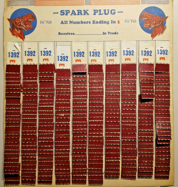 Vintage Spark Plug Horse Image Punch Board Tab Gambling Display Card NewOldStock
