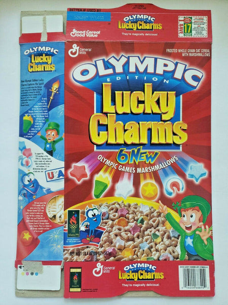 GENERAL MILLS Empty Cereal Box 1996 OLYMPIC EDITION Lucky Charms U198/14