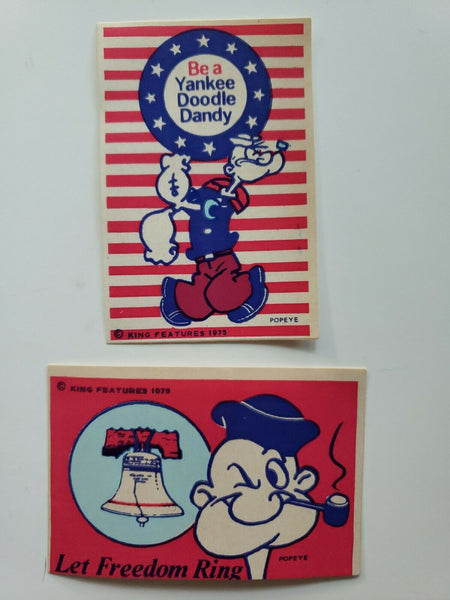Popeye 1975 Bicentenial Stickers King Feature Set of 2 New Old Stock Stickers