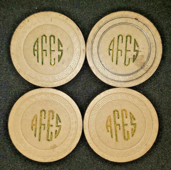 Vintage Gambling Casino/Club Clay Poker Chips Initials "AFES" Lot of 4 T1 G