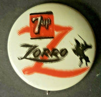 Rare Misprint 7up Soda & Walt Disney Zorro Movie Promo Button Pin NOS 1957