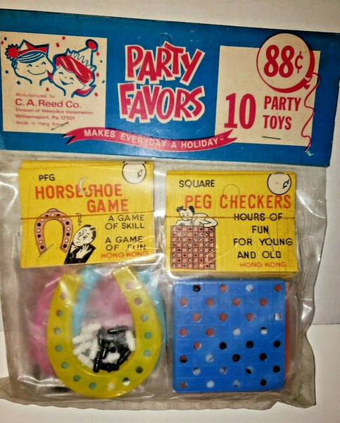 Vintage 1970's C.A. Reed Party Favor 10 Toys In Original Package Hong Kong NOS