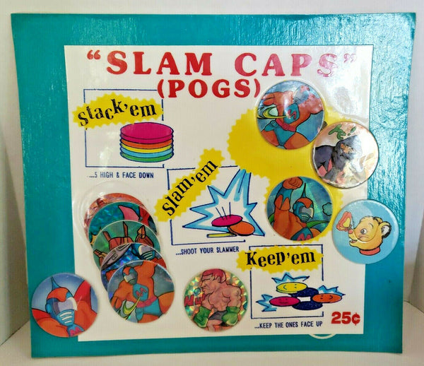 Slam Caps Assorted Colorful Pogs Toys Gumball Vending Machine Disp Card #19