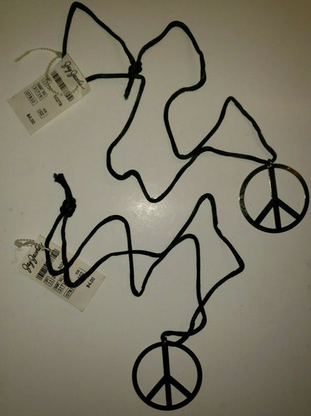Vintage Jay Jacobs Jewelry 2 Necklaces Peace Sign on Black Rope New withTags