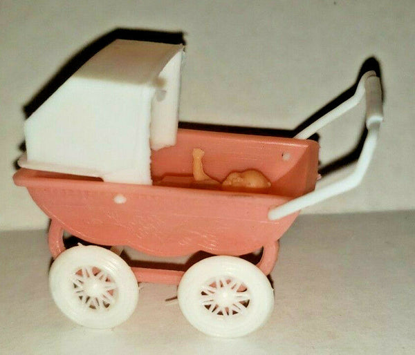 Vintage Baby Carriage Cake Topper Decoration Pink with Baby Made in Hong Kong