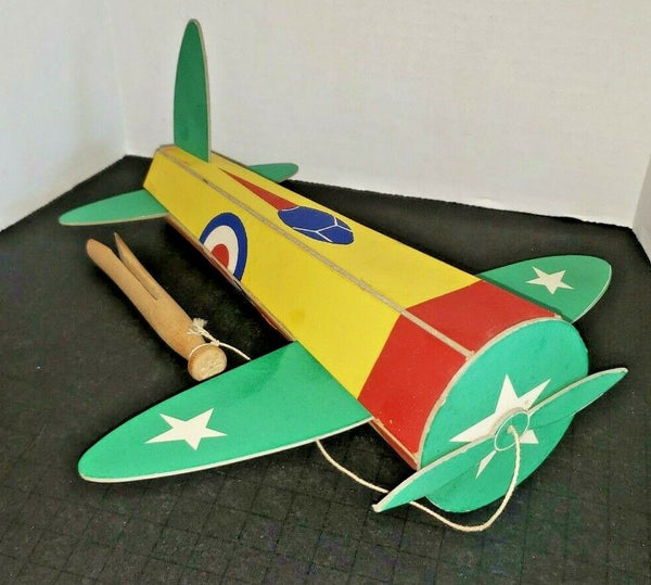 1940 Colorful Heavy Cardboard Childs Toy Airplane On String Old Store Stock