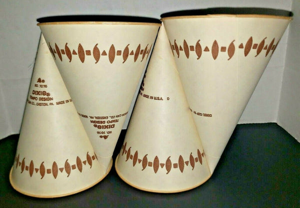 Vintage Dixie Cups Pointed Disposable Drinking Brown Tempo Pattern Lot 4 New