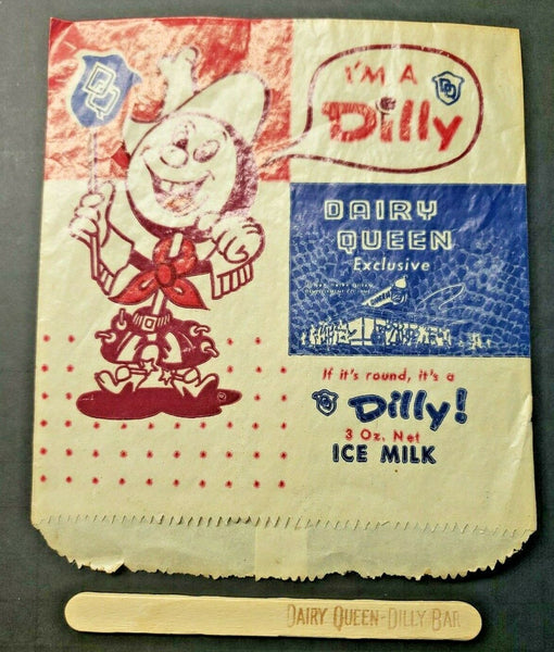 Vintage 1950's  Dairy Queen Dilly Bar Bag with Imprinted Dilly Bar Stick New