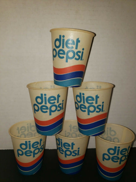 6 Diet Pepsi Cola Sample 4 oz Waxed Soda Cups Old Unused Store Stock