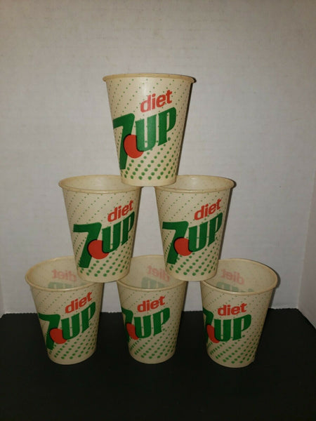 6 Sample Diet 7 Up Waxed 4 oz Soda Cups Old Unused Store Stock