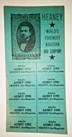 1920's Heaney Magician Show Ticket Sheet With 10 Perforated Tickets Attached