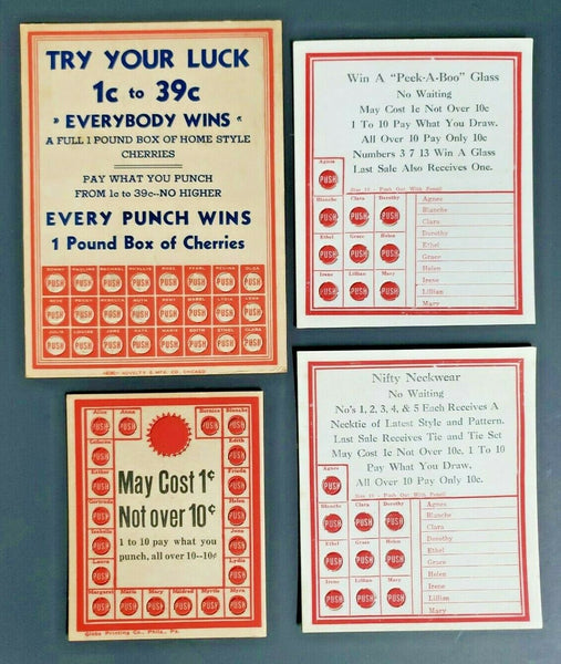 4 Different Lucky Girls Name Prize Punch Board Gambling Old Store Stock