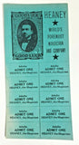 1920's Heaney Magician Show Ticket Sheet With 10 Perforated Tickets Attached