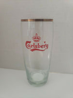 Vintage 1960's Carlsberg beer red crown Logo gold rimmed Pilsner glass  U198