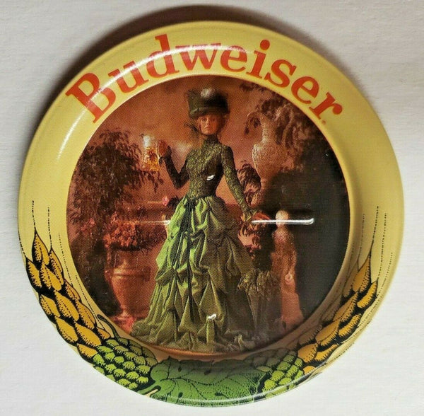 Vintage Budweiser Beer Anheuser Busch Lady in Green Metal Coaster 3.5" New U139