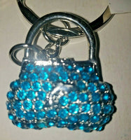 Vintage Sea World Dolphin Purse Blue Rhinestones Key Chain U135